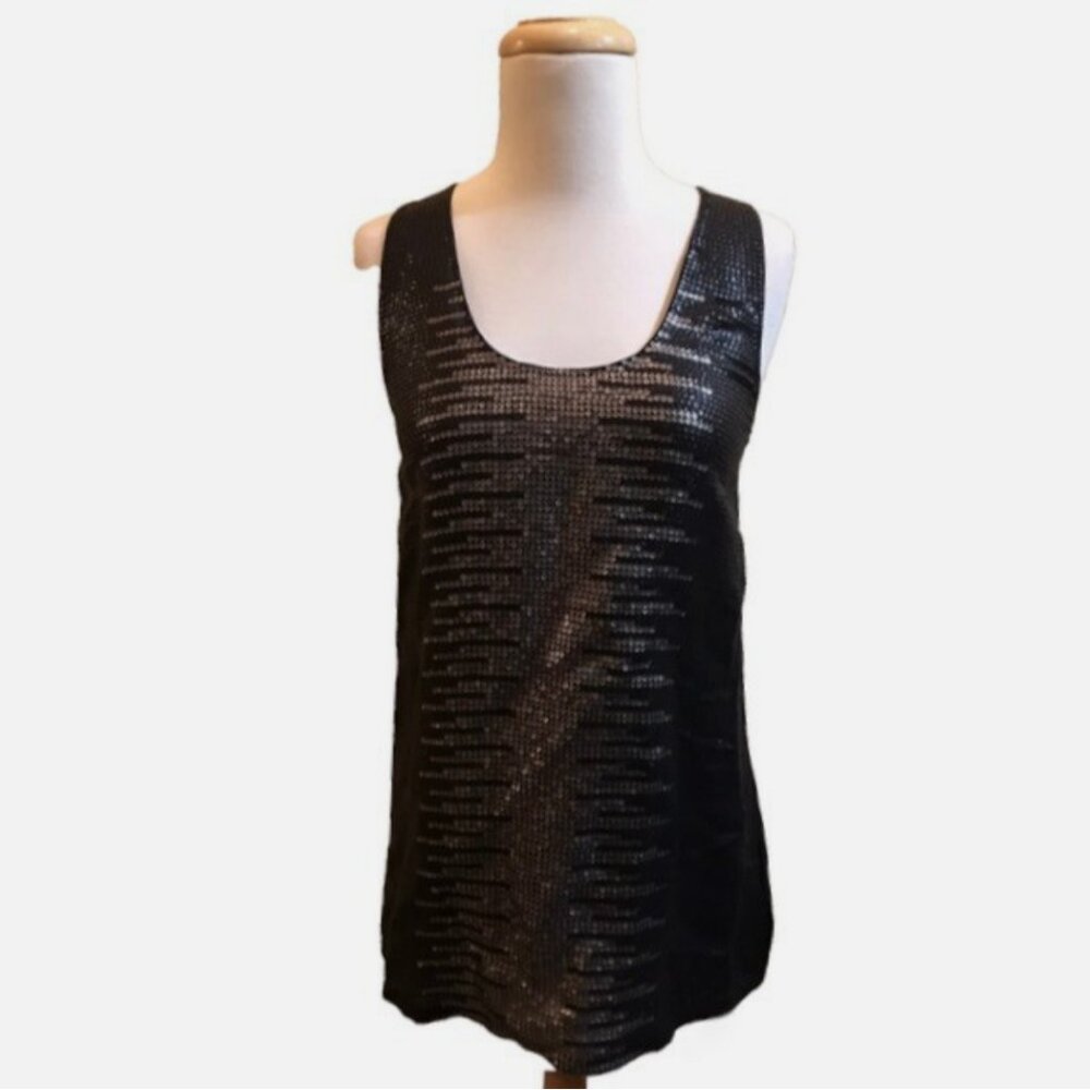 Tbags Los Angeles Black Silk Sequin Top